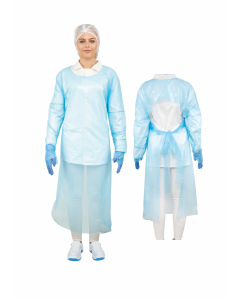 Engangskittel blå CPE, 1400mm lengde