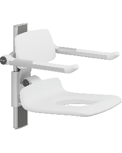 PLUS dusjsete 450, manuell høyderegulering, hvit, med hull, med rygg- og armstøtter