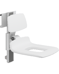 PLUS dusjsete 450, manuell høyderegulering, sideregulerbart, hvit, med hull, med ryggstøtte