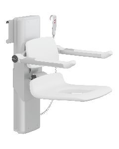 PLUS dusjsete 450, elektrisk høyderegulering, sideregulerbart, hvit, med hull