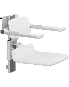 PLUS dusjsete 450, manuell høyderegulering, sideregulerbart, hvit, uten hull, med rygg- og armstøtter