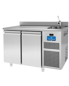 Friotekno Plus 700 kjølebenk 2 dører, med vask og topplate med oppkant bak