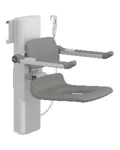 PLUS dusjsete 450, elektrisk høyderegulering, sideregulerbart, antrasittgrå, med hull