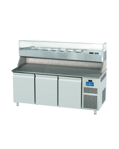 Friotekno Pizza 700 kjølt pizzabenk med oppkant, 3 dører