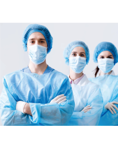 Munnbind 3-lags blå m/strikk og nesebøyle