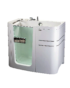 Bazz Aqua badekar med dør, venstrevendt, grønn glassdør, med ettgreps blandebatteri