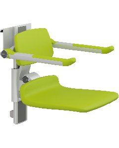 PLUS dusjsete 450, manuell høyderegulering, sideregulerbart, limegrønn, uten hull, med rygg- og armstøtter