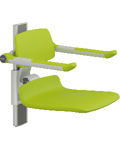 PLUS dusjsete 450, manuell høyderegulering, limegrønn, uten hull, med rygg- og armstøtter