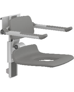 PLUS dusjsete 450, manuell høyderegulering, sideregulerbart, antrasittgrå, med hull, med rygg- og armstøtter