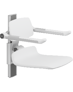 PLUS dusjsete 450, manuell høyderegulering, hvit, uten hull, med rygg- og armstøtter