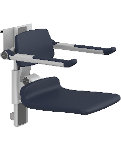 PLUS dusjsete 450, manuell høyderegulering, sideregulerbart, mørkeblå, uten hull, med rygg- og armstøtter