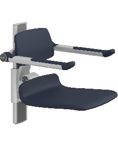 PLUS dusjsete 450, manuell høyderegulering, mørkeblå, uten hull, med rygg- og armstøtter