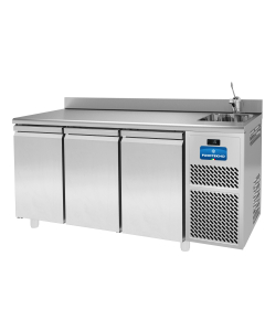 Friotekno Plus 700 kjølebenk 3 dører, med vask og topplate med oppkant bak